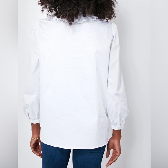 Tuckernuck White Stretch Poplin Ruffle Neck Bouvier Blouse sz XXL. - Picture 4 of 11